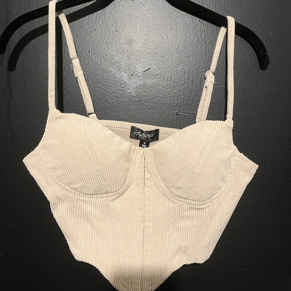 Say What? Cream Ribbed Bustier Top